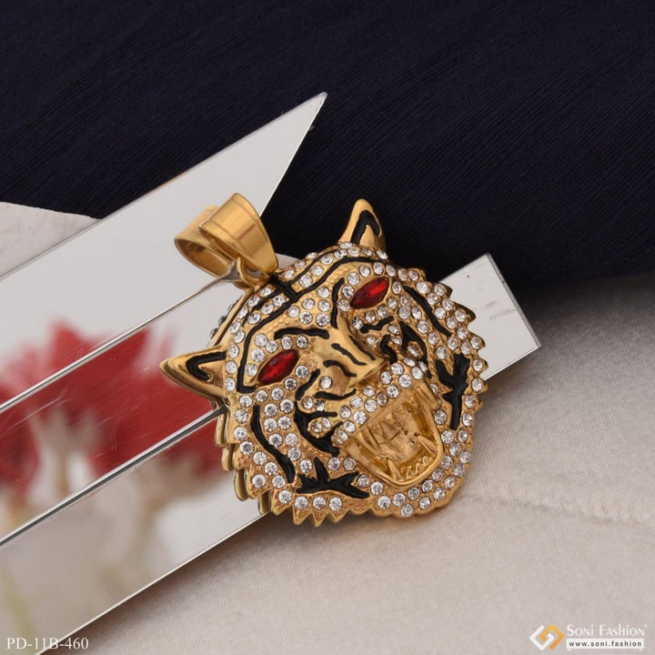 Tiger with diamond sophisticated design gold plated pendant