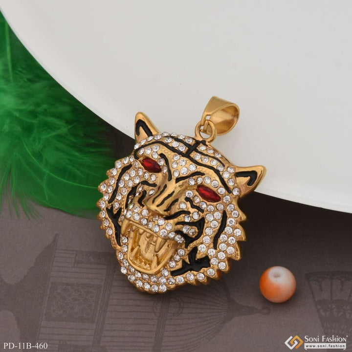 Tiger with diamond sophisticated design gold plated pendant