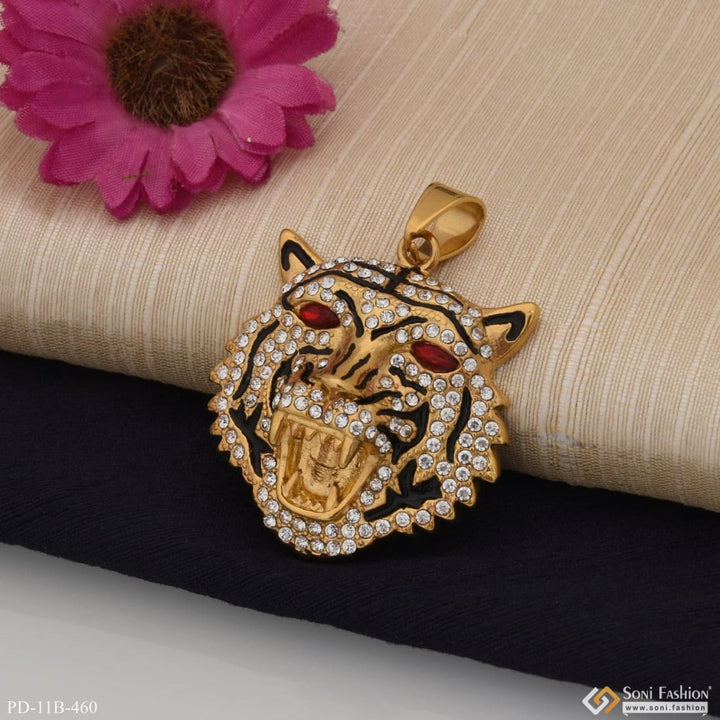 Tiger with diamond sophisticated design gold plated pendant