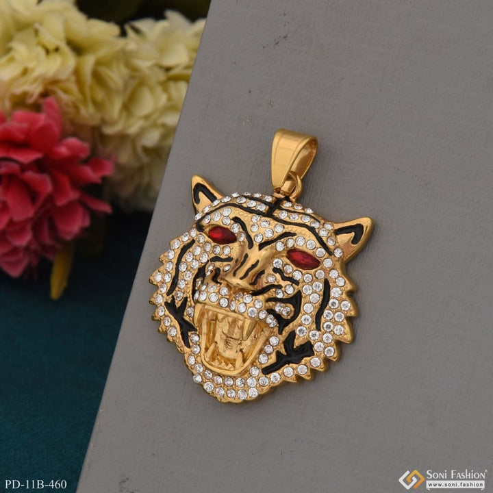 Tiger with diamond sophisticated design gold plated pendant