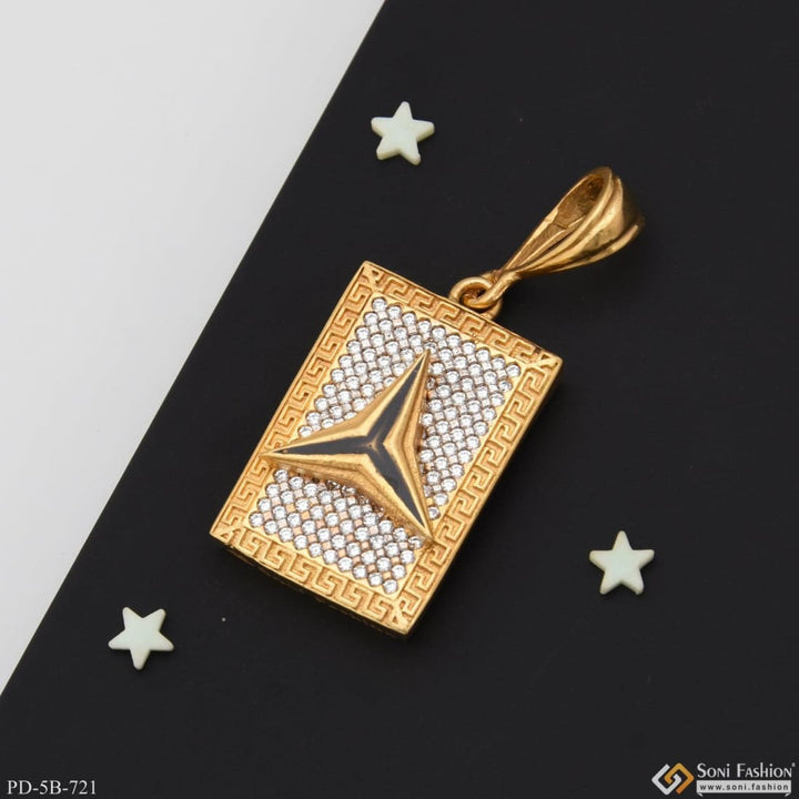 Triangle With Diamond Glittering Design Gold Plated Pendant