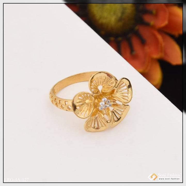 Gold plated ring with flower design - Unique Diamond Eye-Catching Ladies Ring