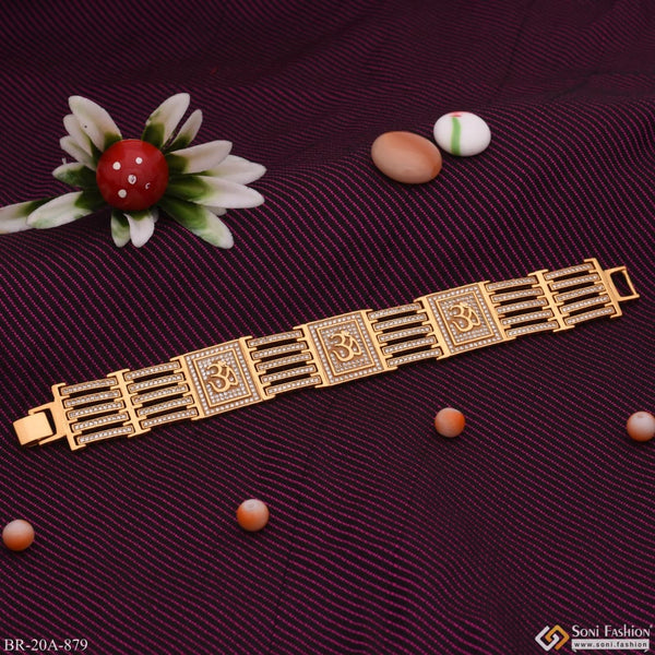 Very Attractive Three Om Cube Plating With Diamond Background in Gold Plated Bracelet - Style A879