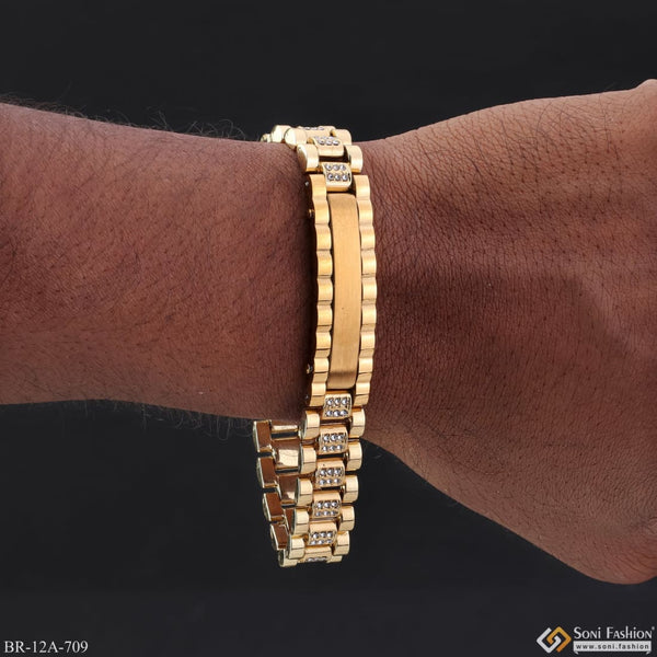 Western Style Stainless Steel Designer Golden Bracelet With Diamonds - Style A709