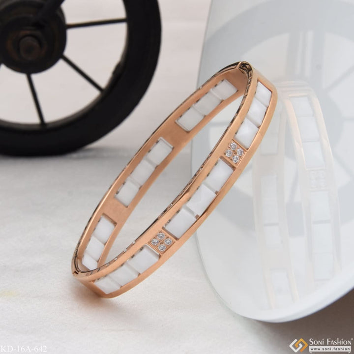 White ceramic with diamond fashionable design rose gold kada