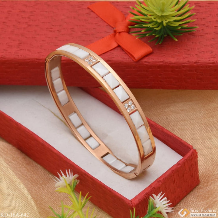 White ceramic with diamond fashionable design rose gold kada