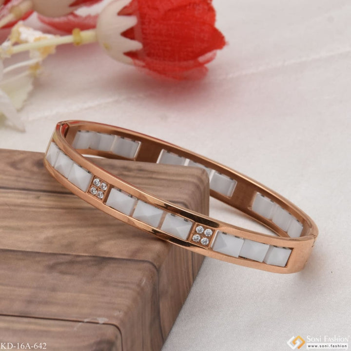 White ceramic with diamond fashionable design rose gold kada