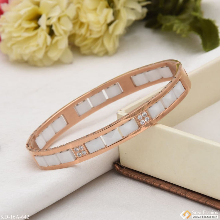 White ceramic with diamond fashionable design rose gold kada