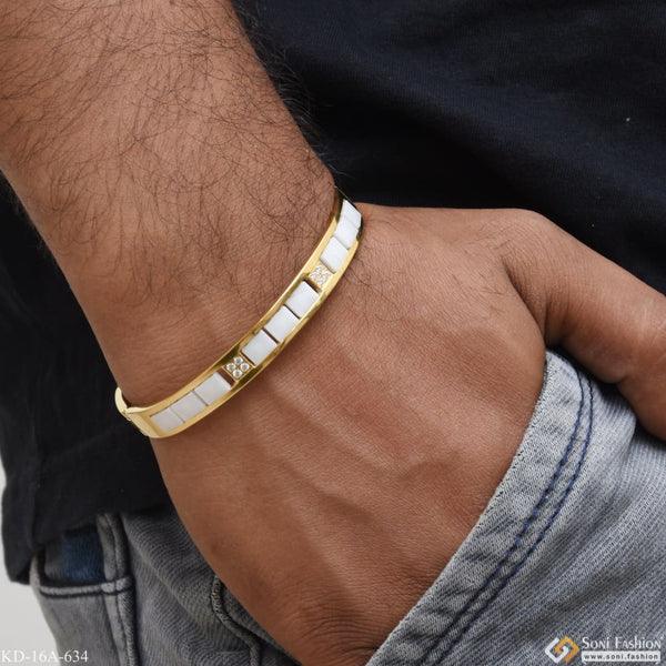 White ceramic with diamond golden color kada for men - style