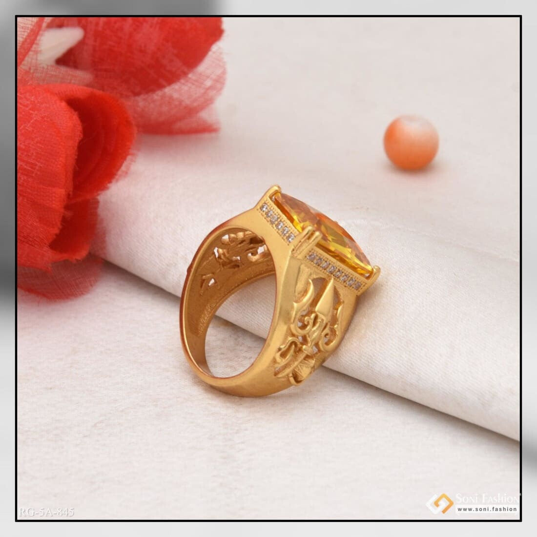 Elegant Gold Plated AD Ruby Emerald Stone Finger Ring|Kollam Supreme