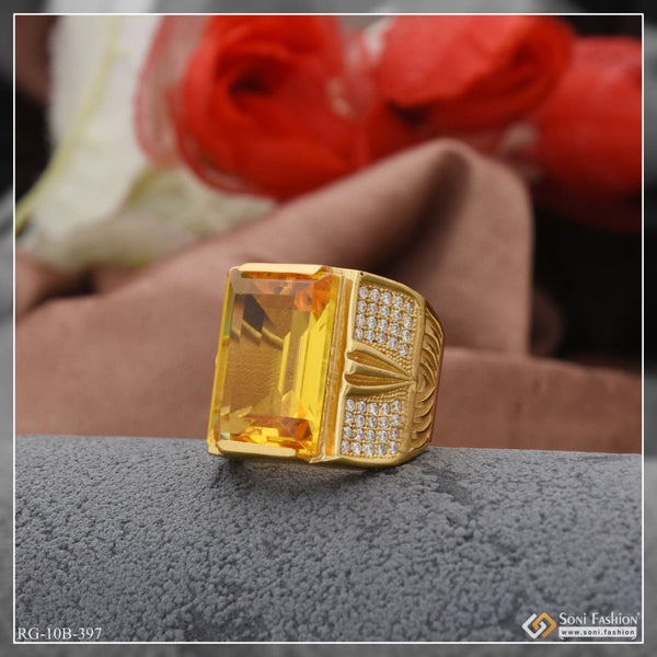 Yellow stone with diamond delicate design gold plated ring