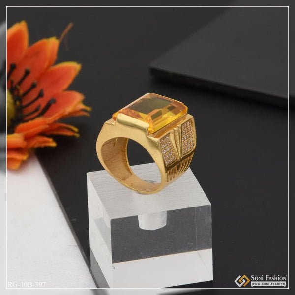 Yellow stone with diamond delicate design gold plated ring