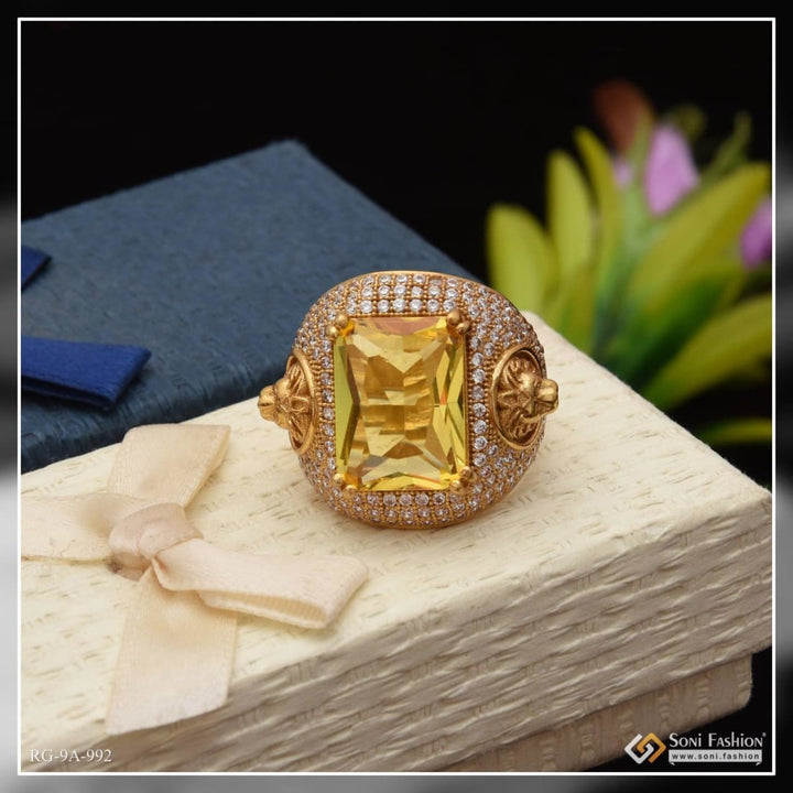 Yellow stone with diamond fashionable design gold plated