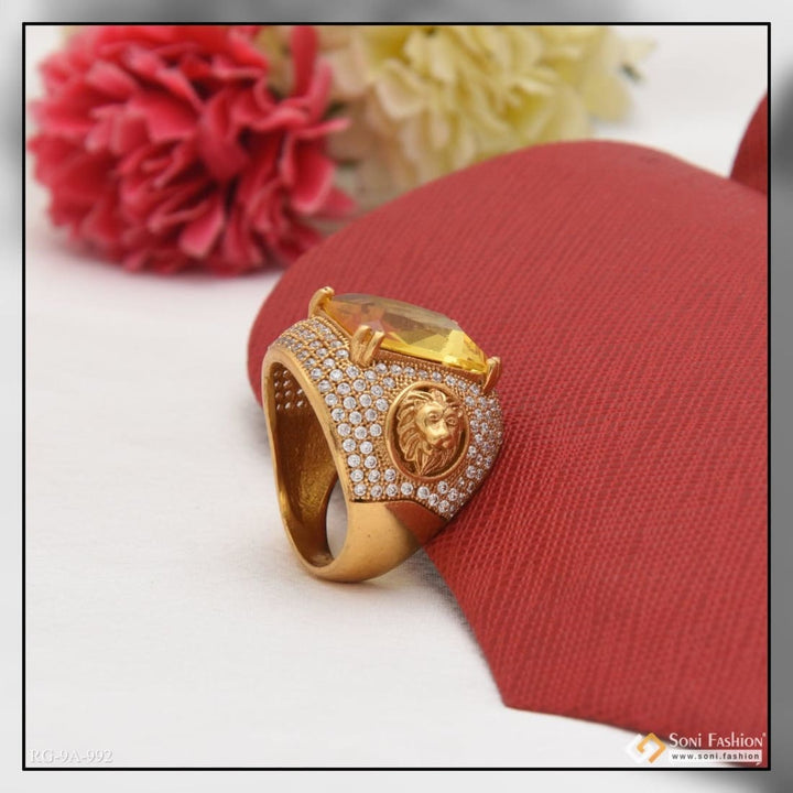 Yellow stone with diamond fashionable design gold plated