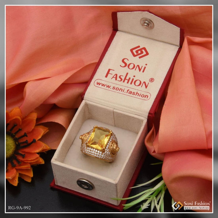 Yellow stone with diamond fashionable design gold plated