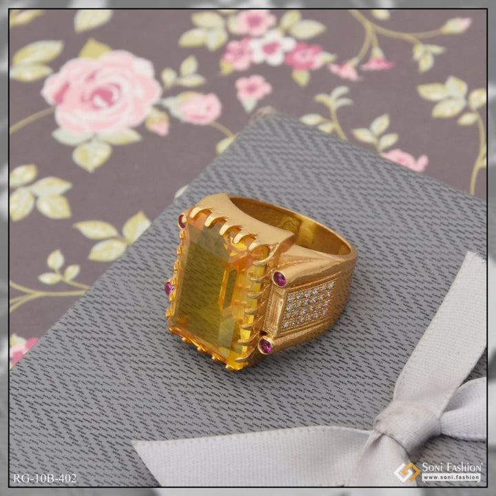 Yellow stone with diamond fashionable design gold plated