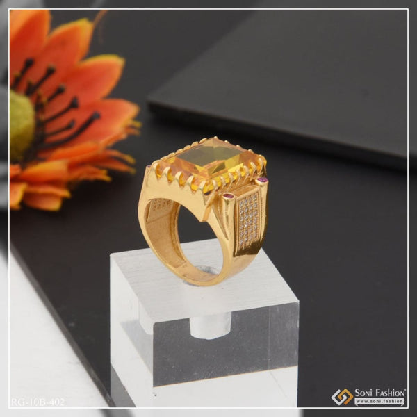 Yellow stone with diamond fashionable design gold plated