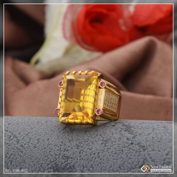 Yellow stone with diamond fashionable design gold plated