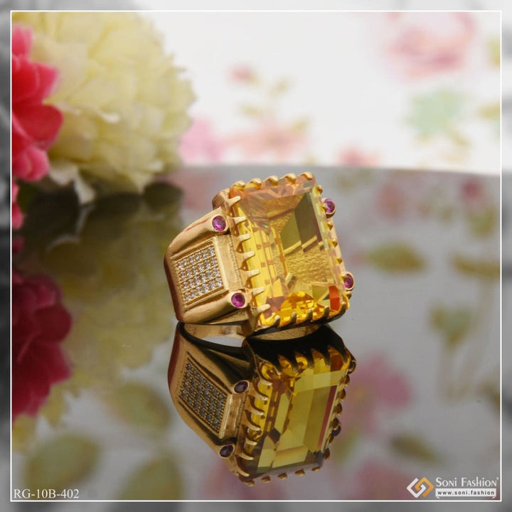 Yellow stone with diamond fashionable design gold plated