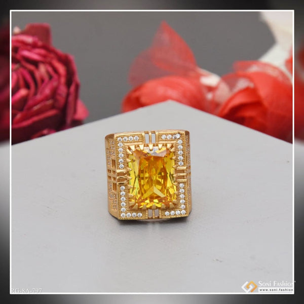 Yellow stone with diamond glamorous design gold plated ring