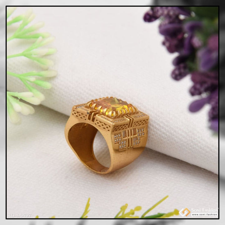 Yellow stone with diamond glamorous design gold plated ring