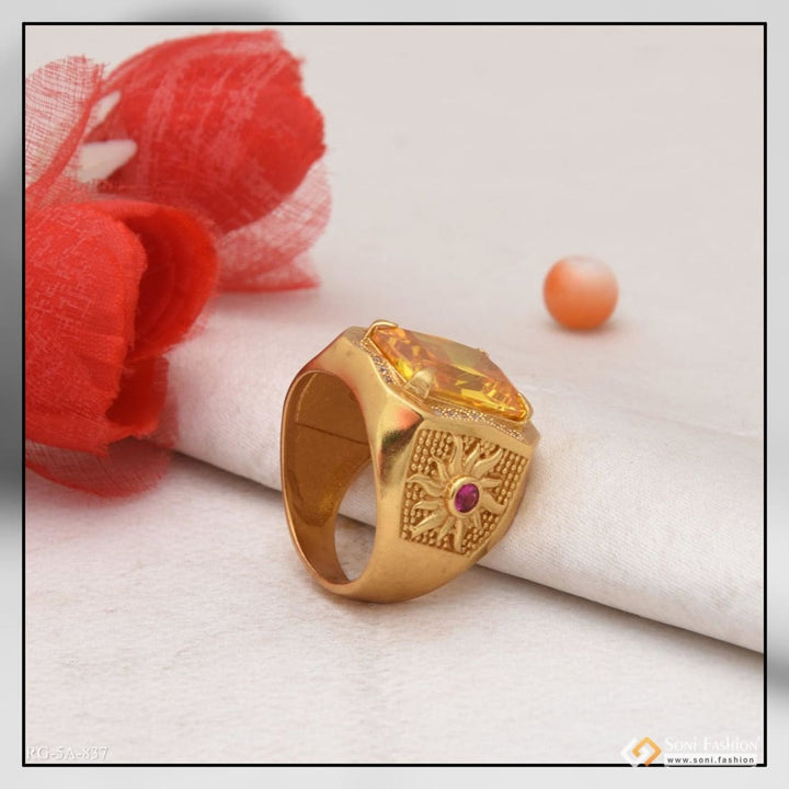 Yellow stone with diamond glamorous design gold plated ring