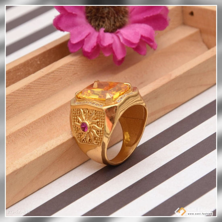 Yellow stone with diamond glamorous design gold plated ring