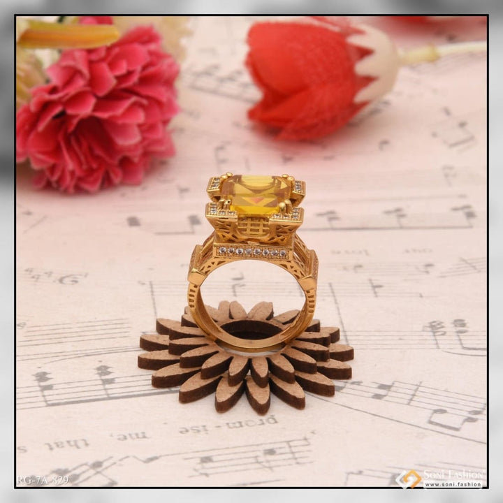 Yellow stone eiffel tower delicate design gold plated ring