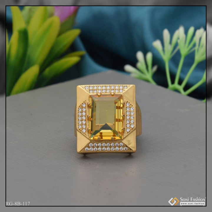 Yellow sapphire and diamond ring in Yellow Stone With Diamond Glamorous Design Gold Plated Ring For Men - Style B117