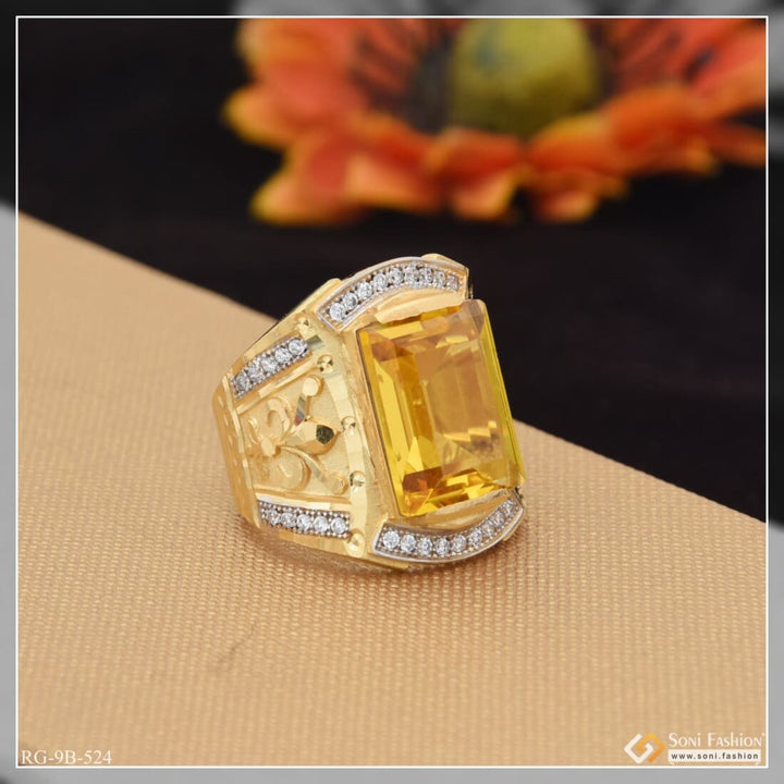 Yellow sapphire and diamond ring with glittering design gold plated band - Style B524