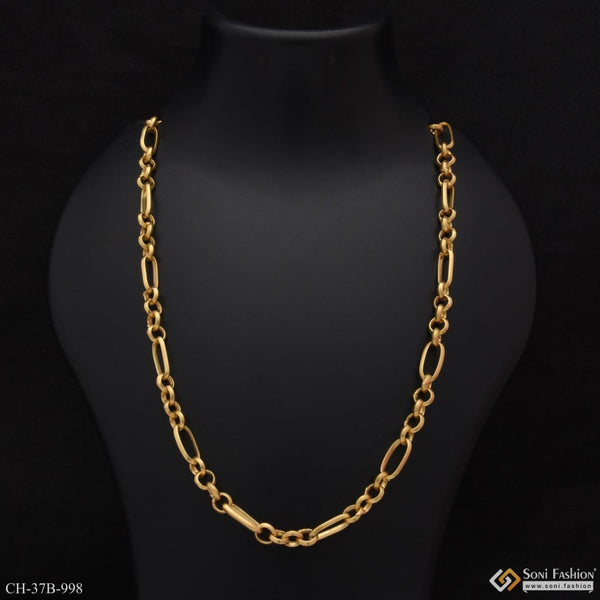 1 Gram Gold Plated Round Link Sophisticated Design Chain for Men - Style  B998
