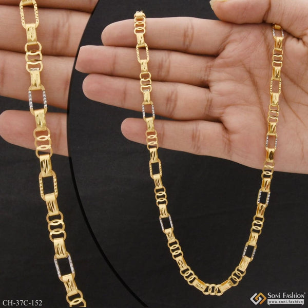 1 Gram Gold Plated Round linked Fashionable Design Chain for Men - Style C152