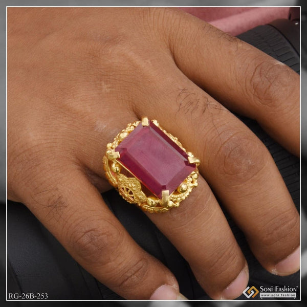 1 Gram Gold Plated Pink Stone Attention-getting Design Ring For Men - Style B253