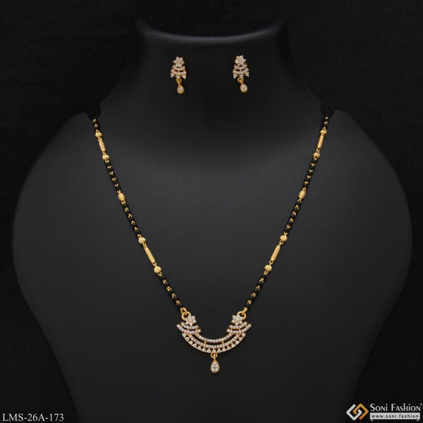 1 Gram Gold Plated With Diamond Cool Design Mangalsutra Set For Women - Style A173