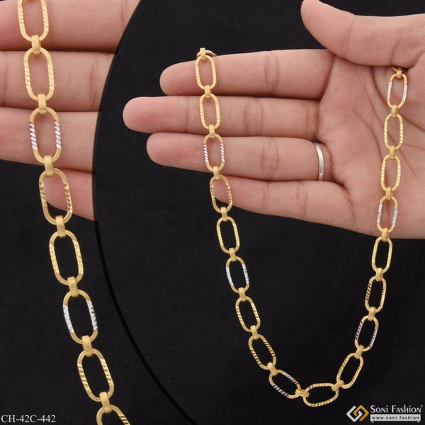 1 Gram Gold Plated Oval Chic Design Superior Quality Chain for Men - Style C442